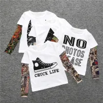 Toddler Boys Prints Bat Slogan Tattoo Skeleton Splicing Long Sleeve Tee