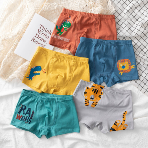 Kid Boys 5 Packs Print Dinosaurs Cute Animals Boxer Briefs Cotton Underwear