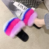 Cozy Soft Rainbow Matching Color Plush Fleece Open Toe Indoor Outdoor House Winter Warm Slippers