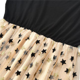 Mommy and Me Sequins Gold Stars Splicing Mesh Tutu Party Dresses