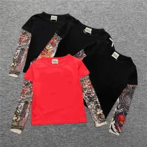 Toddler Boys Prints Tattoo Skeleton Splicing Long Sleeve Tee