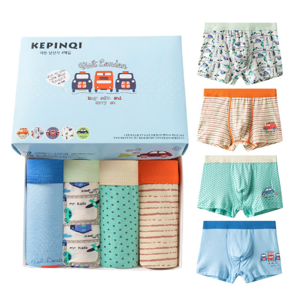 Kid Boy 4 Packs Prints Cars Boxer Briefs Cotton Underwear