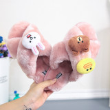 Girl Cozy Soft Plush Fleece Cartoon Rabbit Bear Duck Cross Open Toe Slides Indoor House Winter Warm Slippers