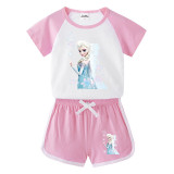 Toddler Kids Girl Frozen Princess Flowers Summer Short Pajamas Sleepwear Set Cotton Pjs