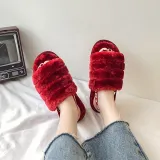 Cozy Soft Plush Fleece Open Toe Ticken Slingback Slides Indoor Outdoor House Winter Warm Slippers