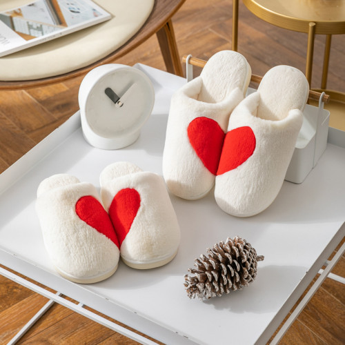 Couples Cozy Soft Plush Fleece Love Heart Slides Indoor House Winter Warm Slippers