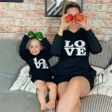 Mommy and Me Matching Prints Letter LOVE Hooded Dress