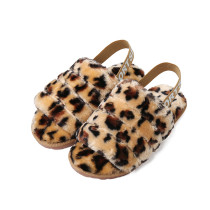 Cozy Soft Plush Fleece Leopard Print Open Toe Ticken Slingback Slides Indoor Outdoor House Winter Warm Slippers