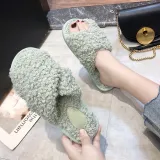 Cozy Soft Plush Big Curls Fleece Cross Open Toe Slides Indoor Outdoor House Winter Warm Slippers