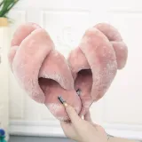 Cozy Soft Plush Fleece Cross Open Toe Slides Indoor Outdoor Winter Warm Slippers