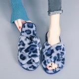 Cozy Soft Plush Fleece Leopard Open Toe Indoor Outdoor House Winter Warm Slippers