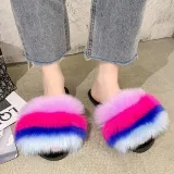 Cozy Soft Rainbow Matching Color Plush Fleece Open Toe Indoor Outdoor House Winter Warm Slippers