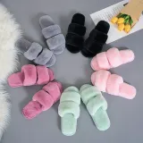 Cozy Soft Plush Fleece Two Belts Open Toe Slingback Slides Indoor Outdoor House Winter Warm Slippers