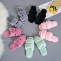 Cozy Soft Plush Fleece Two Belts Open Toe Slingback Slides Indoor Outdoor House Winter Warm Slippers