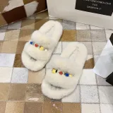 Cozy Soft Plush Fleece Diamond Jewelry Open Toe Slides Indoor Outdoor House Winter Warm Slippers