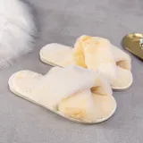 Adult Cozy Soft Plush Fleece Gradient Mulitcolor Cross Open Toe Slides Winter Warm Sole Slippers