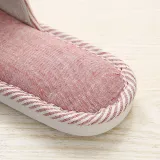 Couples Cozy Soft Striped Memory Foam Cotton Linen Open Toe Slides House Home Slippers