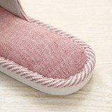 Couples Cozy Soft Striped Memory Foam Cotton Linen Open Toe Slides House Home Slippers
