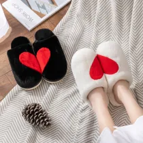 Couples Cozy Soft Plush Fleece Love Heart Slides Indoor House Winter Warm Slippers