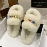 Cozy Soft Plush Fleece Diamond Jewelry Open Toe Slides Indoor Outdoor House Winter Warm Slippers