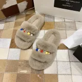 Cozy Soft Plush Fleece Diamond Jewelry Open Toe Slides Indoor Outdoor House Winter Warm Slippers
