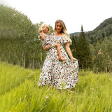 Mommy and Me Printing Ruffles Flowers Maxi White Dresses