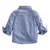 Toddler Boys Embroidery Rocket White Stripes Blue Long Sleeve Shirt