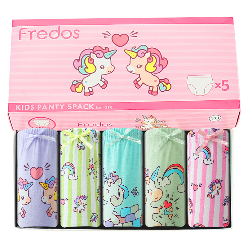 Kid Girls 5 Packs Cute Unicorns Brief Cotton Underwear