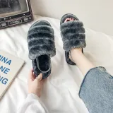 Cozy Soft Plush Fleece Open Toe Ticken Slingback Slides Indoor Outdoor House Winter Warm Slippers