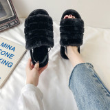 Cozy Soft Plush Fleece Open Toe Ticken Slingback Slides Indoor Outdoor House Winter Warm Slippers