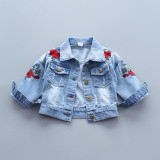 Toddler Kids Girl Embroidery Red Rose Denim Jacket Outerwear