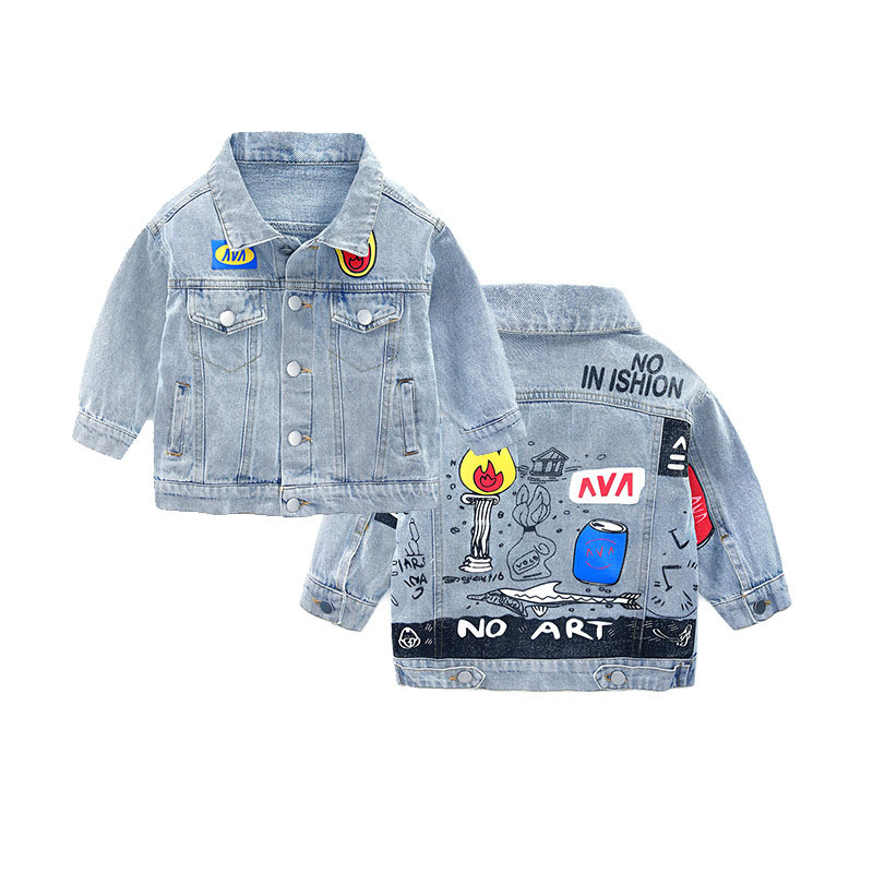 Toddler Kids Boy Painting Torch Letters Denim Jacket Outerwear