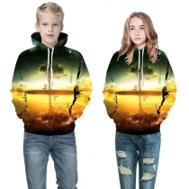 Toddler Kids Boy 3D Print Sunset Scenery Lake Tree Hooded Sweatshirts