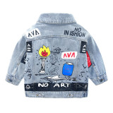 Toddler Kids Boy Painting Torch Letters Denim Jacket Outerwear