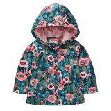 Toddler Kids Girl Print Flowers Windproof Rainproof Zipper Outerwear Coats