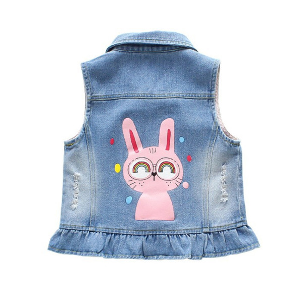 Toddler Kids Girl Print Cute Glasses Rabbit Denim Vest Jacket Outerwear