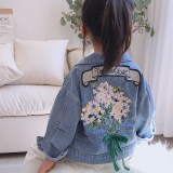 Toddler Kids Girl Embroidery Flowers Bowknot Denim Jackets Outerwear