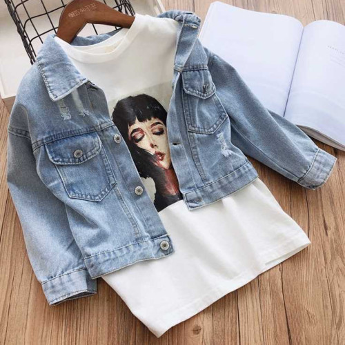 Toddler Kids Girl Embroidery Flowers Bowknot Denim Jackets Outerwear