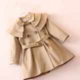 Toddler Kids Girl Solid Cotton Double Collar Windbreaker Outerwear Coats