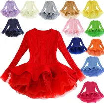 Toddler Kids Girl Knit Pullover Ruffled Skirt Sweater Dress