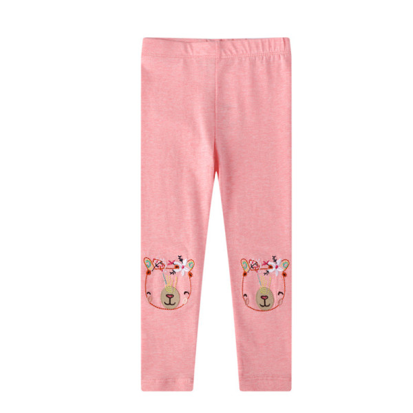 Toddler Kid Girl Embroidery Bear Flowers Cotton Leggings Pants