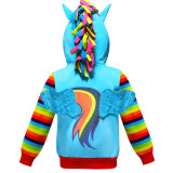 Toddler Kids Girl 3D Pony Rainbow Zipper Hooded Outerwear Coats