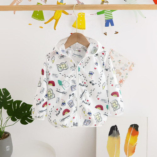 Toddler Kids Boy Print Guitar Fan Breathable Lightweight Sunscreen Outerwear Coats