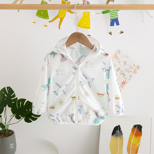 Toddler Kids Boy Print Airplanes Breathable Lightweight Sunscreen Outerwear Coats