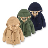 Toddler Kids Boy Windbreaker Hooded Jacket Cotton Padded Warm Outerwear