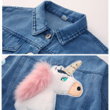 Toddler Kids Girl Unicorn Sequin Love Denim Jacket Outerwear