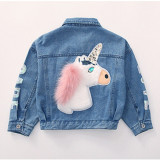 Toddler Kids Girl Unicorn Sequin Love Denim Jacket Outerwear