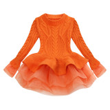 Toddler Kids Girl Knit Pullover Ruffled Skirt Sweater Dress