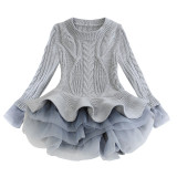 Toddler Kids Girl Knit Pullover Ruffled Skirt Sweater Dress