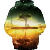 Toddler Kids Boy 3D Print Sunset Scenery Lake Tree Hooded Sweatshirts